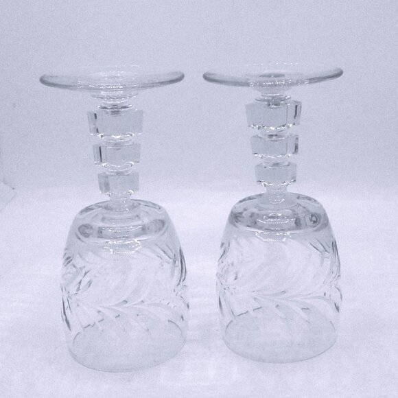 Vintage Cut Crystal Wine Glasses With Geometric Stems - Set Of 2 - Picture 2 of 4